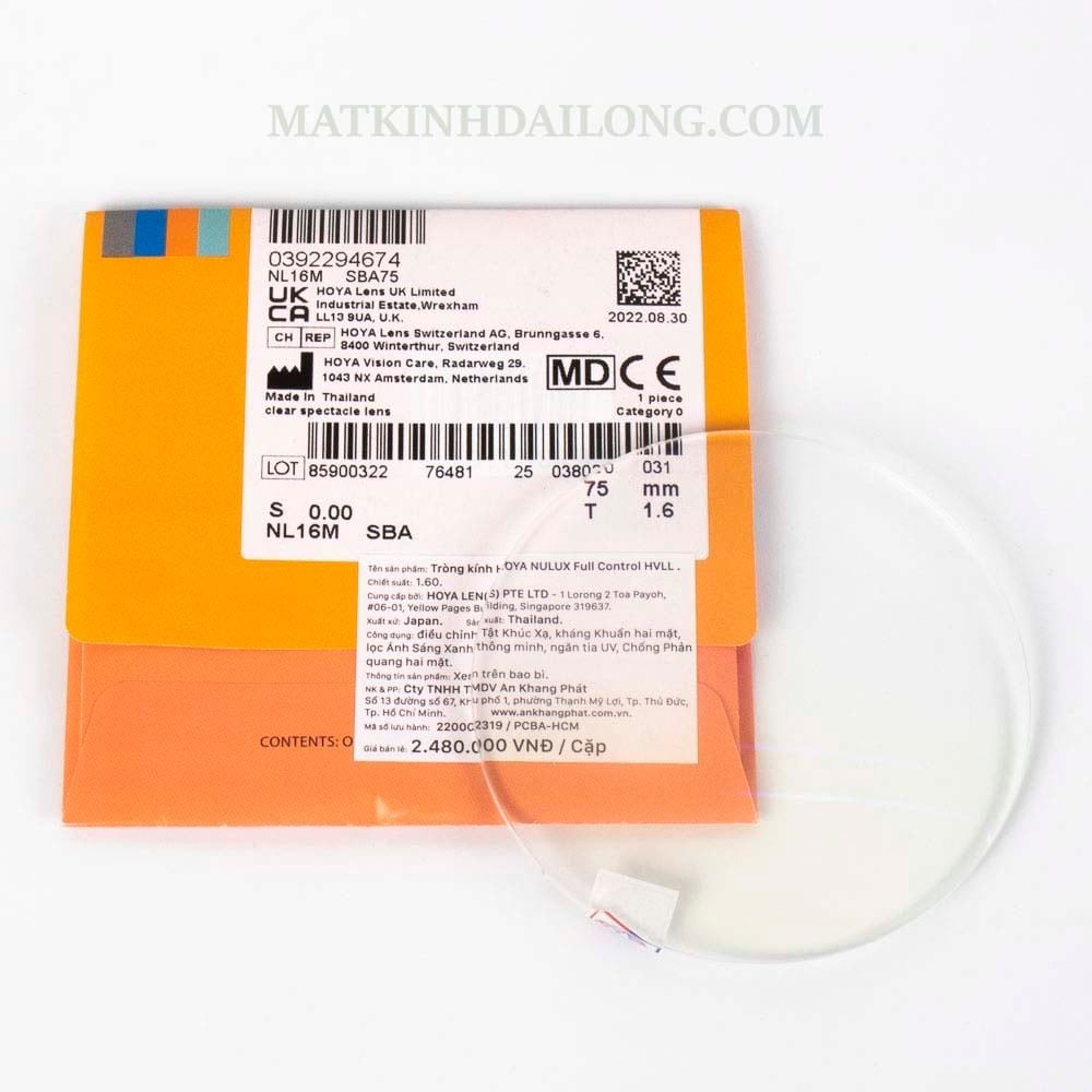  TRÒNG KÍNH Hoya BLUE Control UV 1.60 AS NULUX 