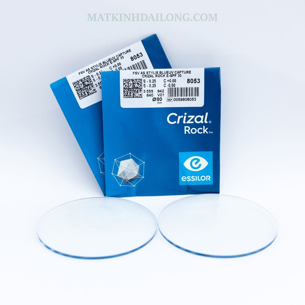  TRÒNG KÍNH _ Essilor 1.56 , 1.60, 1.67 CRIZAL ROCK BLUE  UV 
