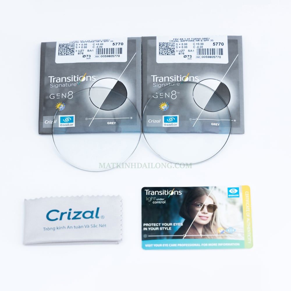  TRÒNG KÍNH  _ Essilor TR  GEN 8 Crizal® Sapphire™ HR  1.56  ĐỔI MÀU  UV 