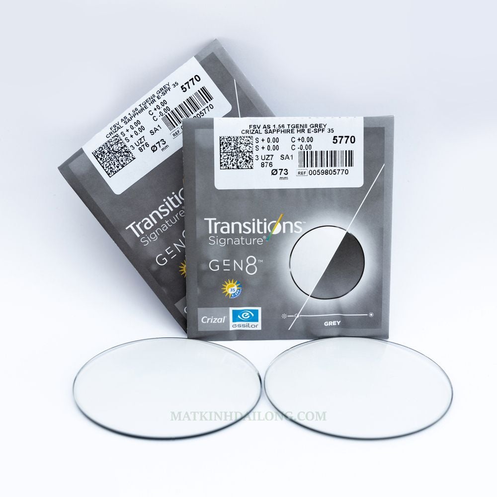  TRÒNG KÍNH  _ Essilor TR  GEN 8 Crizal® Sapphire™ HR  1.56  ĐỔI MÀU  UV 