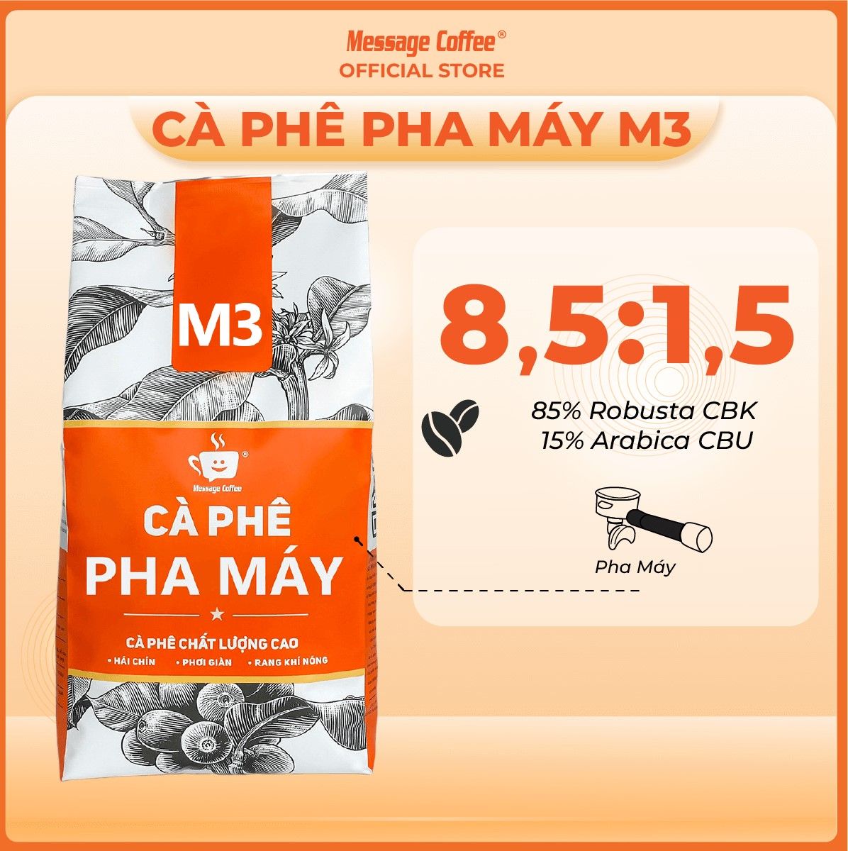  Cà phê pha máy M3 10Kg, cà phê giá sỉ dành cho chủ quán từ Message Coffee 