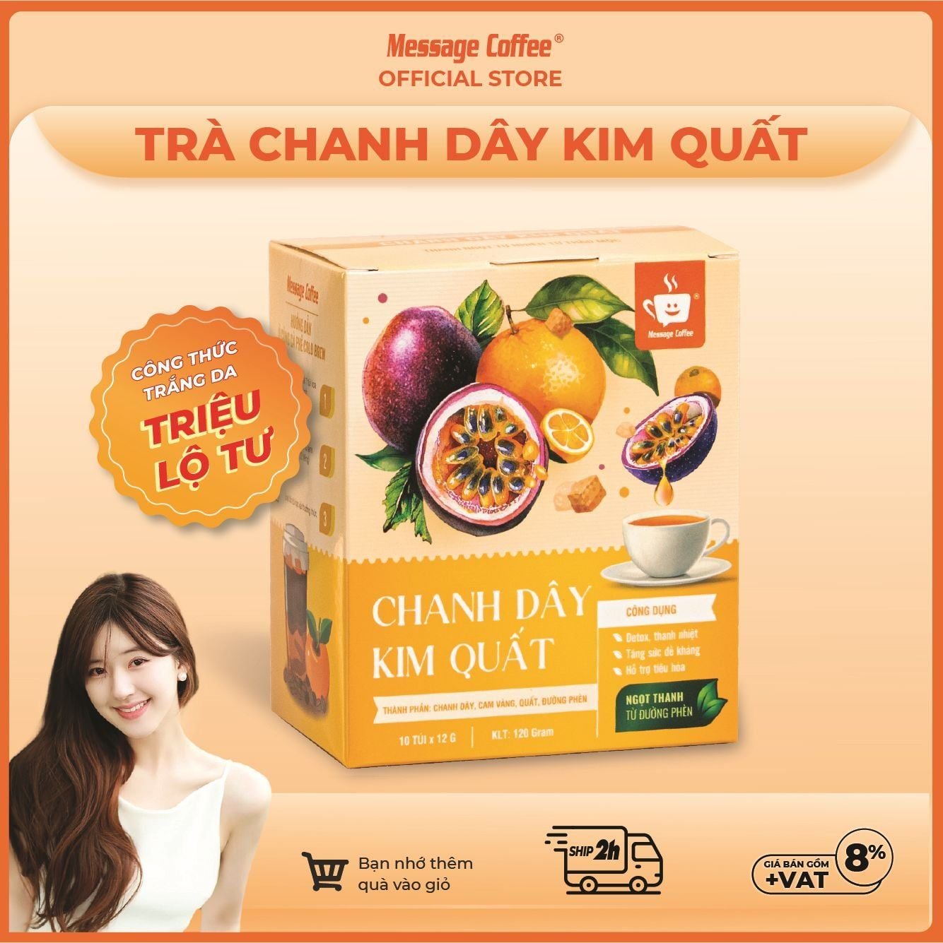  Trà Chanh Dây Kim Quất Triệu Lộ Tư, Trà Detox, giúp trắng da, thanh nhiệt, giải độc hộp 10 túi x 12g 