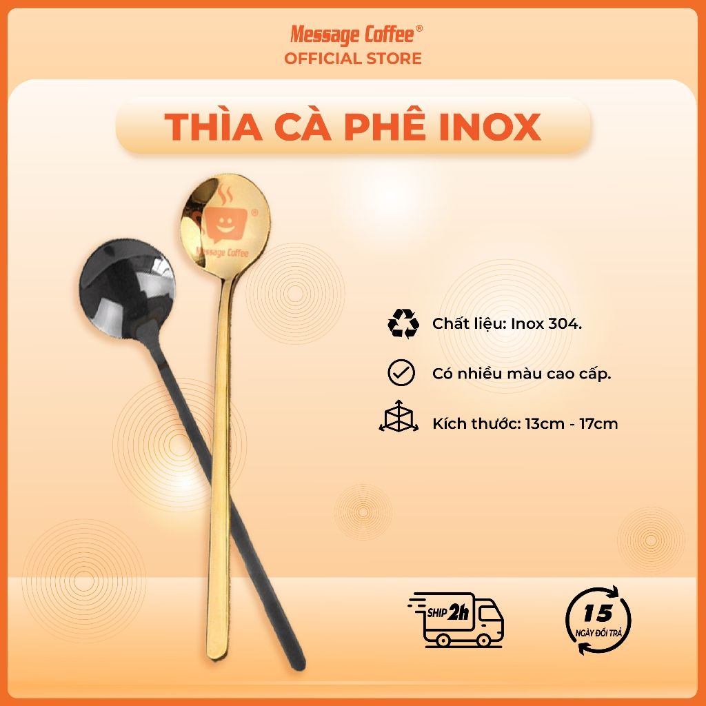  Muỗng cà phê inox 304 cao cấp sang trọng, thìa khuấy trà - cafe có kích thước 13cm và 17cm nhiều màu từ Message Coffee 