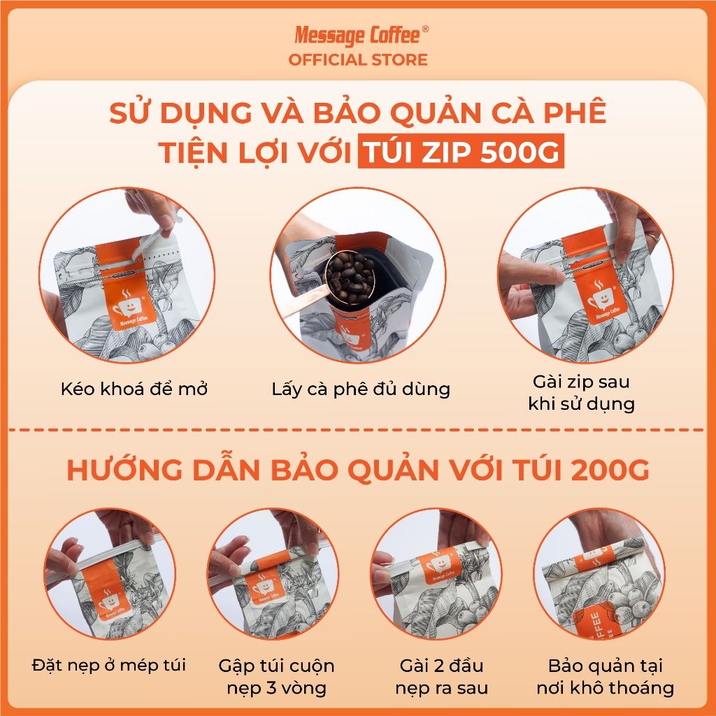  Cà phê Robusta nguyên chất rang mộc 100% vị truyền thống đậm đà thơm nồng cafe pha phin ngon gói 500gr từ Message Coffee 