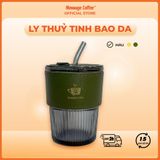  Ly Thủy Tinh Bao Da Cao Cấp, nhiều màu, Có ống hút và Bao da chống dính ướt tay từ Message Coffee 