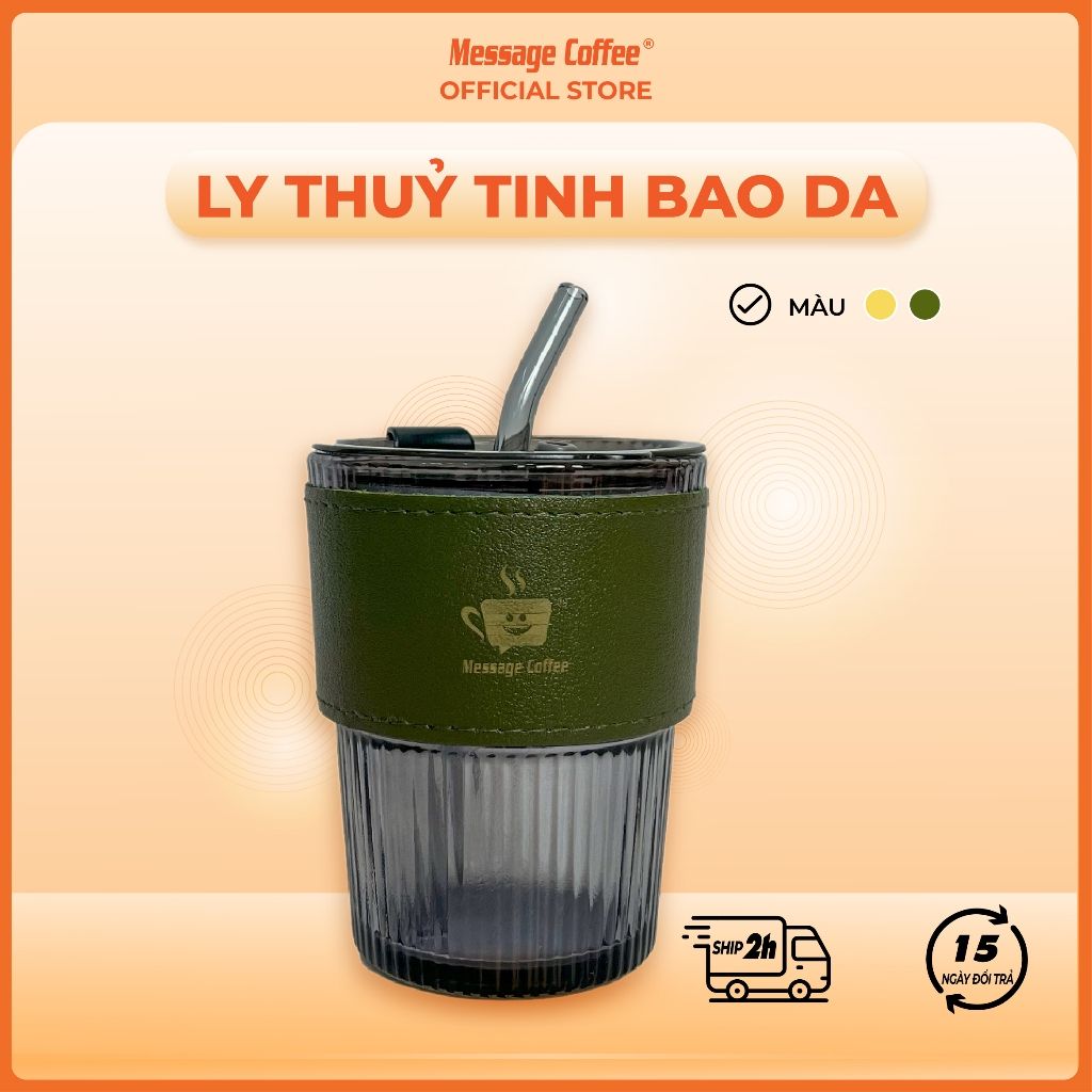  Ly Thủy Tinh Bao Da Cao Cấp, nhiều màu, Có ống hút và Bao da chống dính ướt tay từ Message Coffee 
