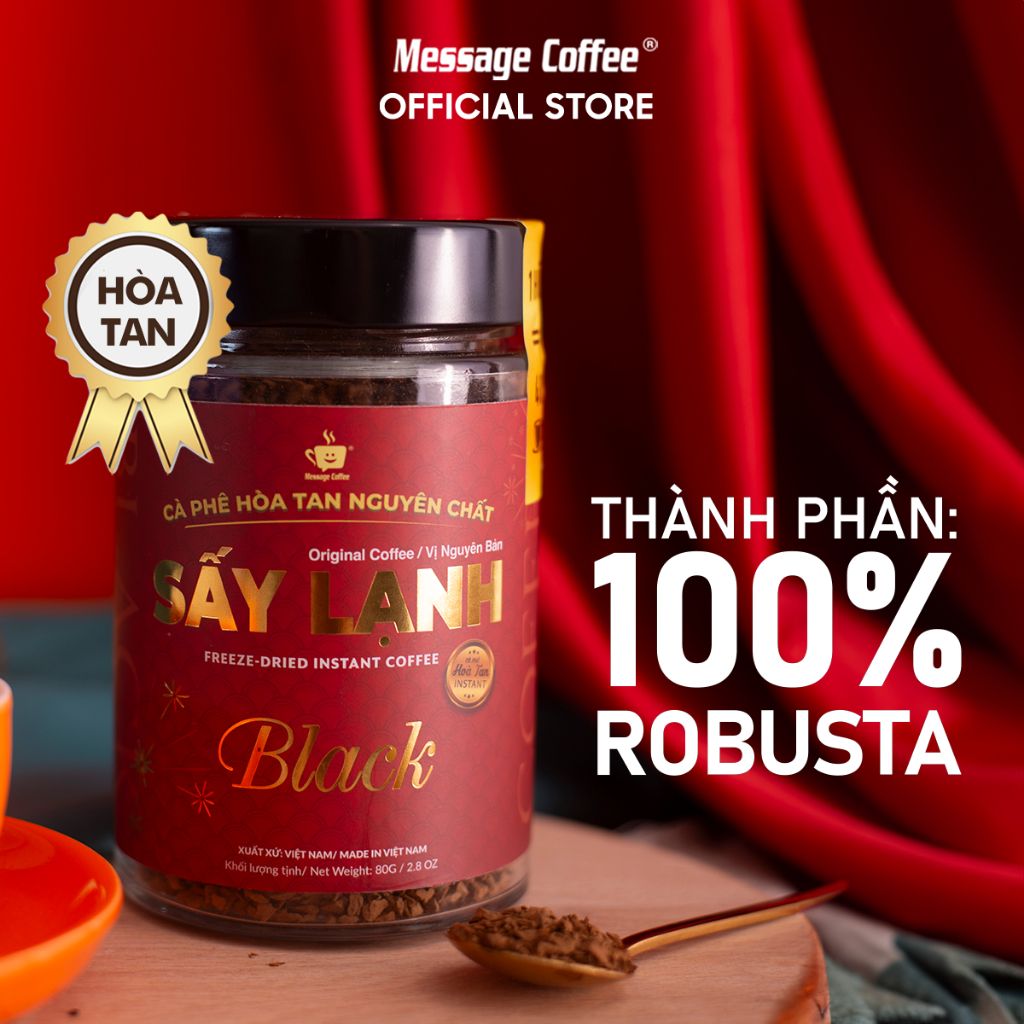  Cà phê Hòa Tan Sấy Lạnh BLACK Gu Đậm Đà, tinh chất cafe rang xay nguyên chất, tiện lợi, dùng liền từ Message Coffee 