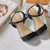 Sandal Nữ Cao gót Sọc Caro Quai Đen