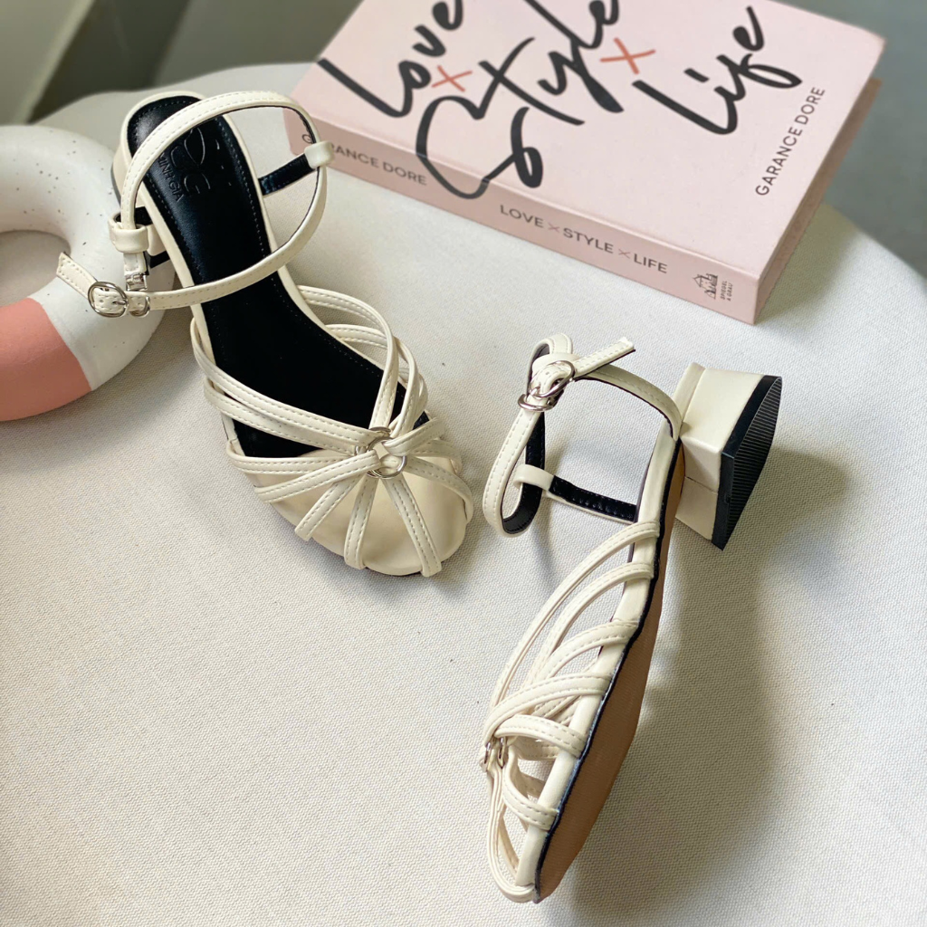  Sandal Nữ kiểu rọ cao gót 3F màu kem 
