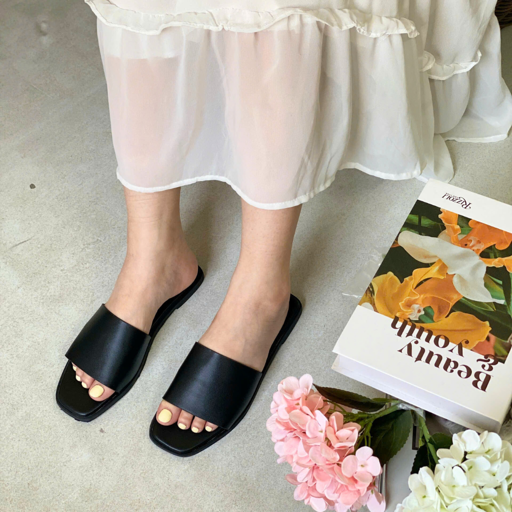  Dép bệt Nữ quai ngang nâu da trơn 