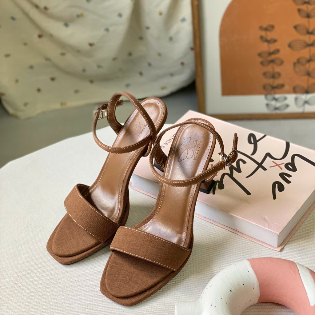  Sandal Nữ cao gót quai vải lót da 