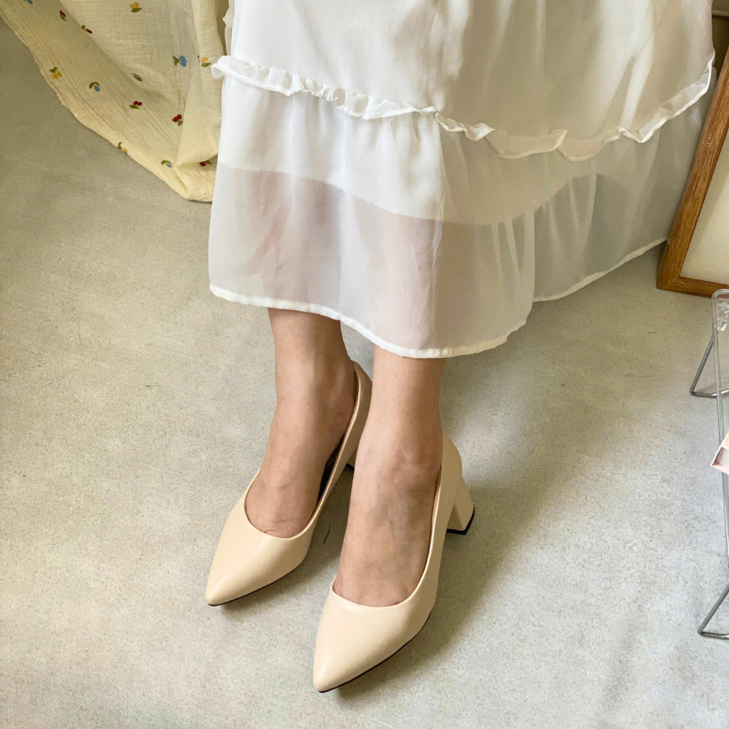  Giày Nữ cao gót công sở màu kem 3F 