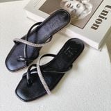  Dép Nữ xỏ ngón đính đá Quai Da Cao Cấp 