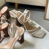 Sandal Nữ cao gót mũi vuông quai mảnh 
