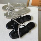  Dép Nữ xỏ ngón đính đá Quai Da Cao Cấp 