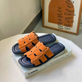  Dép nữ đế bệt hai quai ngang màu kem thời trang 