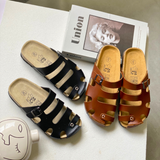  Dép bệt đế Trấu Unisex Nam/Nữ bít mũi-Đen 