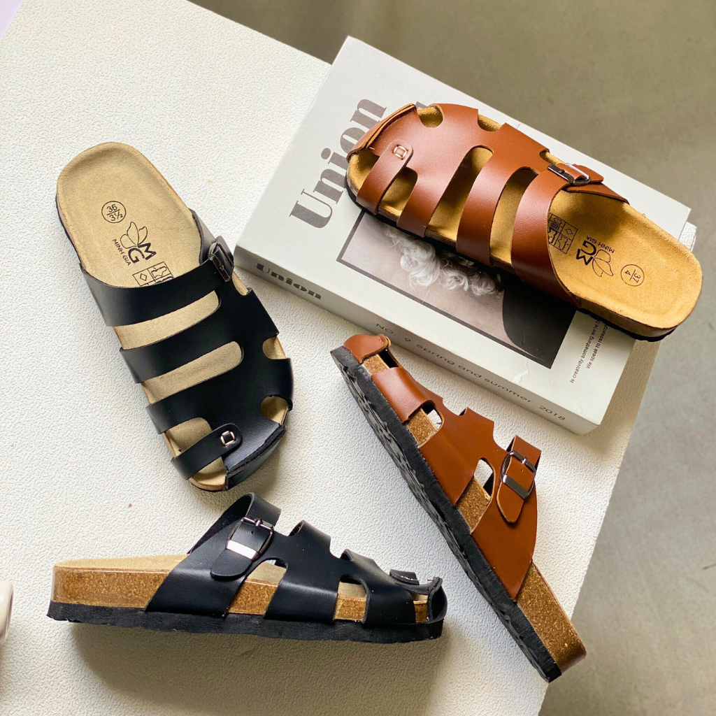  Dép bệt đế Trấu Unisex Nam/Nữ bít mũi-Đen 