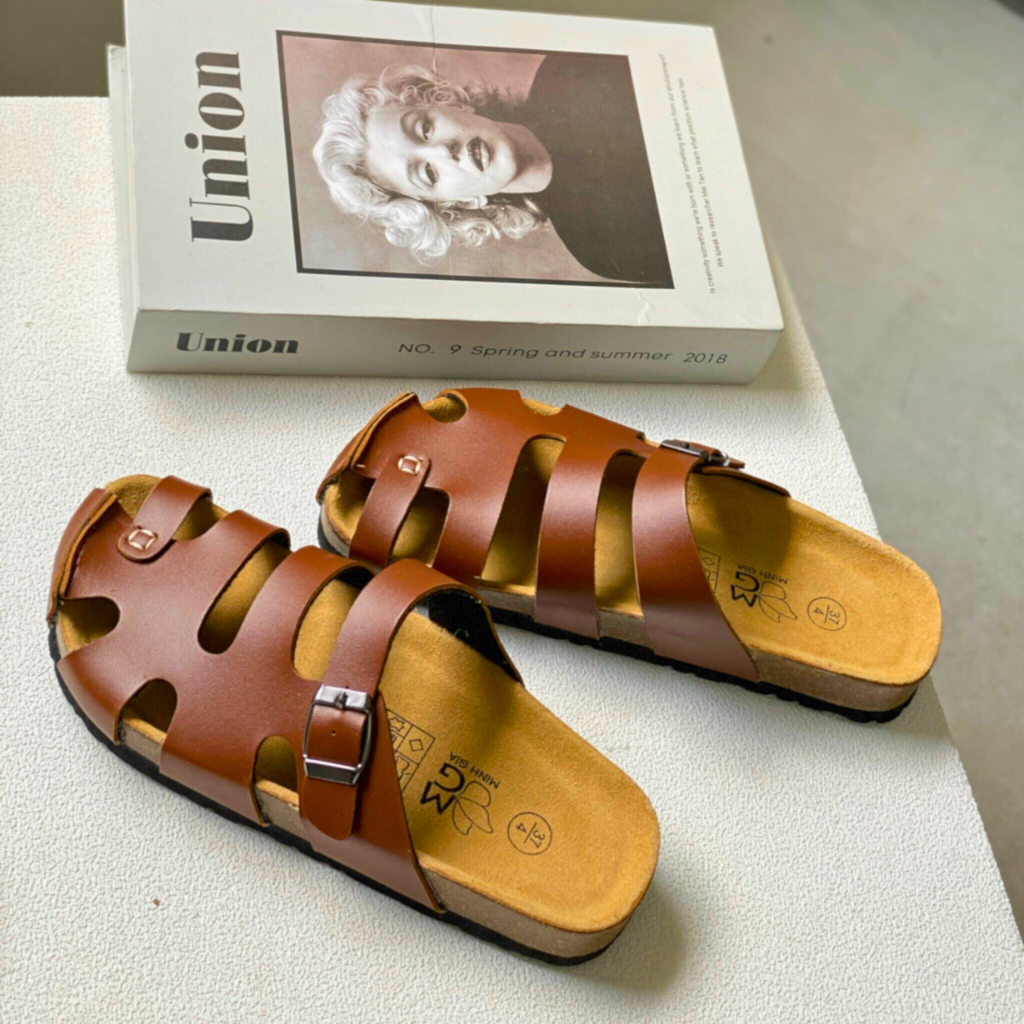  Dép bệt đế Trấu Unisex Nam/Nữ bít mũi-Đen 