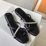  Dép Nữ xỏ ngón đính đá Quai Da Cao Cấp 