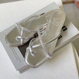  Dép Nữ xỏ ngón đính đá Quai Da Cao Cấp 