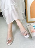  Dép Nữ xỏ ngón đính đá Quai Da Cao Cấp 