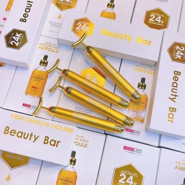 (Mẫu Mới) Serum vảy vàng 24K Pure Gold Ampoule Thera Lady 100ml + thanh lăn Beauty Bar 24K