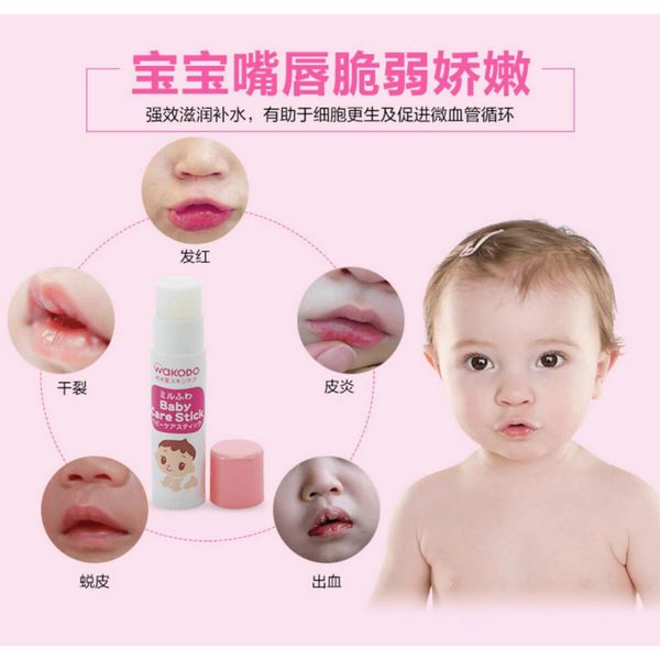 Son dưỡng môi WAKODO SAKUKO không hương liệu, không paraben, dưỡng ấm, cấp nước, mềm môi cho bé từ 0 tuổi thỏi 5g Nhật