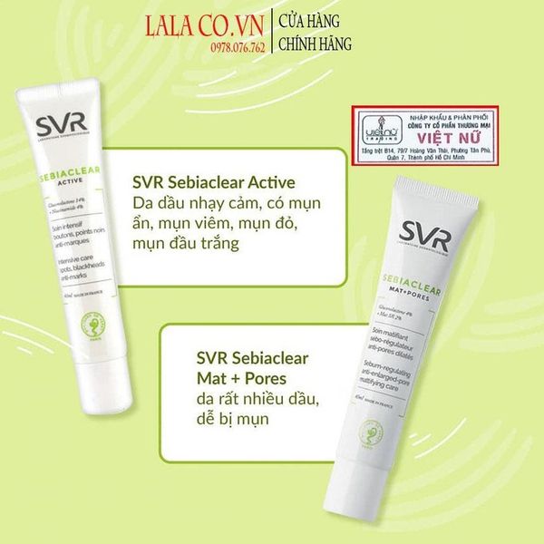 Kem dưỡng ẩm se khít lỗ chân lông và làm giảm mụn kiềm dầu SVR SEBIACLEAR Mat + Pores, Gel  Active 40ml