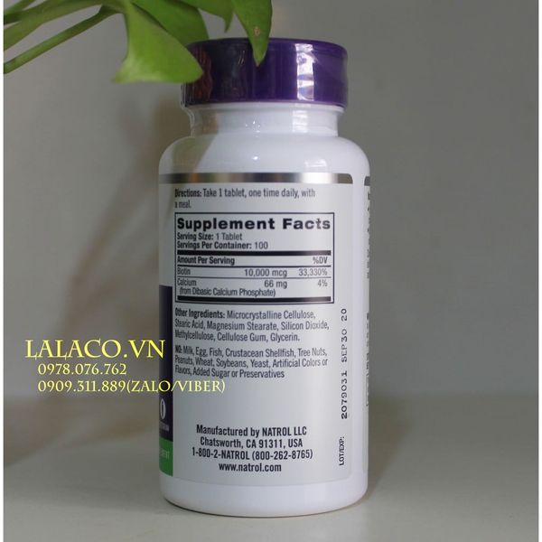 Viên uống Natrol Biotin 10.000mcg 100v