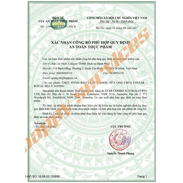 Sữa Ong Chúa Úc 1610mg - Costar Royal Jelly 1610mg