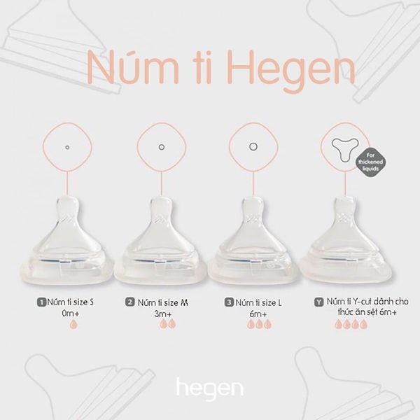 Núm ti thay thế bình sữa Hegen 0m+, 3m+, 6m+ và Y cắt 6m+