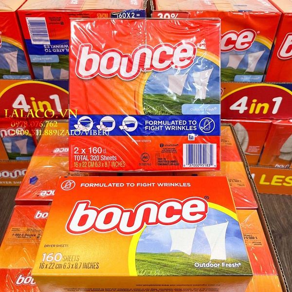Hộp Giấy Thơm Quần Áo Bounce 160 tờ - renewing freshness của Mỹ, giấy thơm dùng cho máy sấy, ướp quần áo