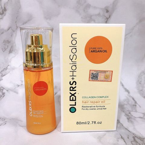 Tinh dầu dưỡng tóc Olexrs Hairsalon Pure 100% Argan Oil Collagen Complex Hair Repair Oil 80ml