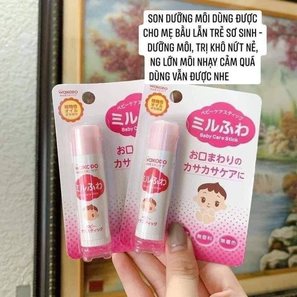 Son dưỡng môi WAKODO SAKUKO không hương liệu, không paraben, dưỡng ấm, cấp nước, mềm môi cho bé từ 0 tuổi thỏi 5g Nhật