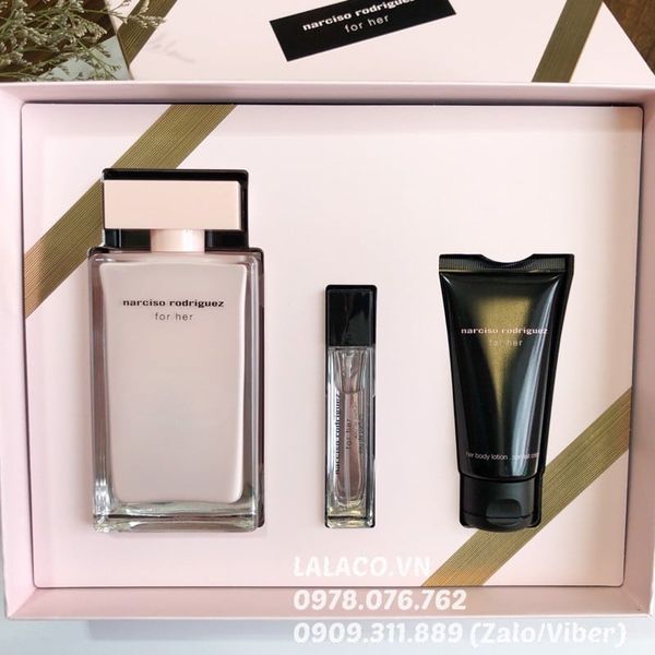 Bộ Nước Hoa Gift Set Narciso Rodriguez For Her EDP 3pcs EDP 100ml + EDP 10ml +lotion 75ml