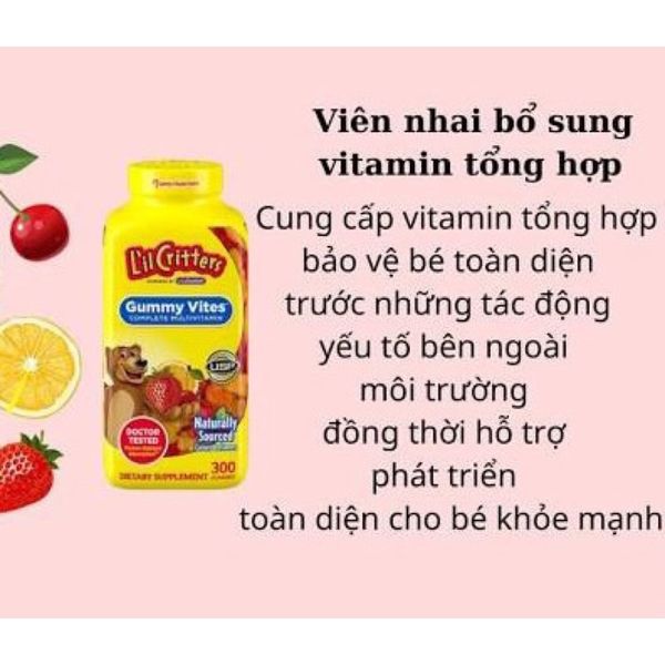 Kẹo Dẻo Gấu L’il Critters Gummy Vites chai 300 viên từ mỹ , bổ sung vitamin cho bé ăn ngon