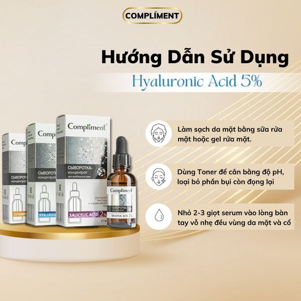 Serum Compliment 2% BHA Salicylic Acid Hyaluronic Acid B5 5% Vitamin C 20% Làm Sạch Da, Giảm Mụn Trắng Da Căng Bóng 27ml