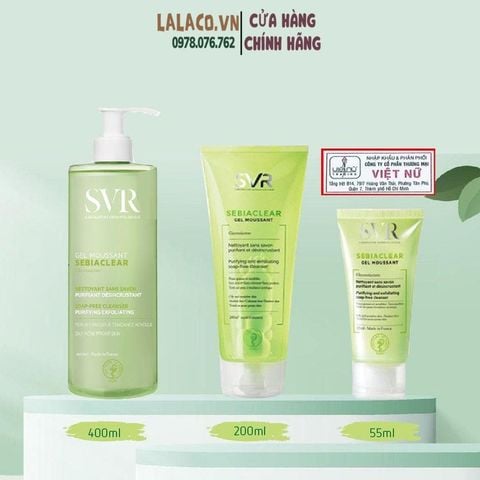Sữa rửa mặt SVR cho da dầu, mụn không có xà phòng SVR Sebiaclear Gel Moussant 55ml /200 ml /400ml