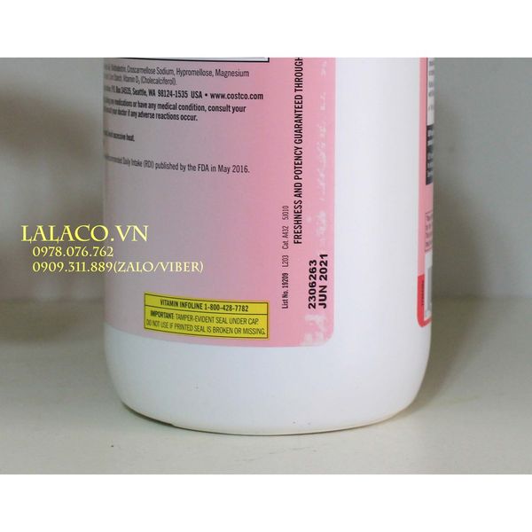 Viên uống Canxi Kirkland Calcium 600mg + D3 500 viên Xuất xứ Mỹ