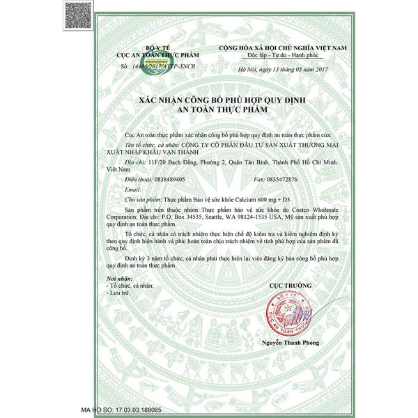 Viên uống Canxi Kirkland Calcium 600mg + D3 500 viên Xuất xứ Mỹ