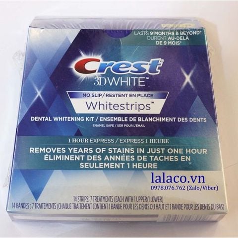 Hộp Dán Trắng Răng Siêu Tốc Chỉ Trong Một Giờ Crest 3D Whitestrips 1 Hour Express 14 Strips