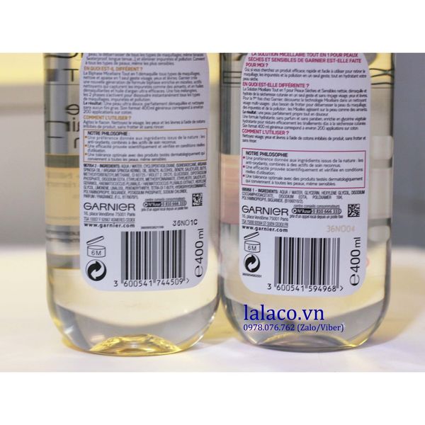 Nước tẩy trang Garnier Micellar Công thức mới 400ml
