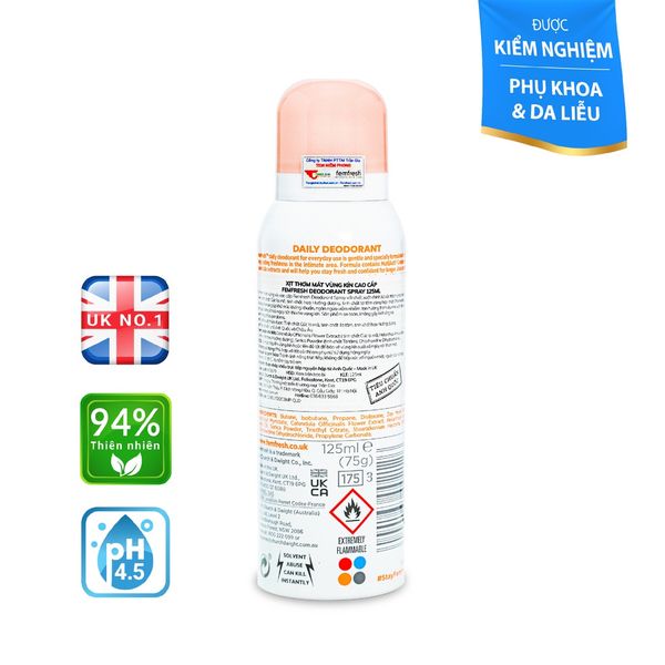 Xịt Thơm Mát, Khử Mùi Vùng Kín Lưu Hương Suốt 24h Femfresh Deodorant Spray 125ml