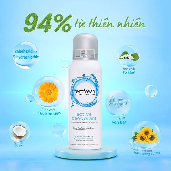 Xịt Thơm Mát, Khử Mùi Vùng Kín Lưu Hương Suốt 24h Femfresh Deodorant Spray 125ml