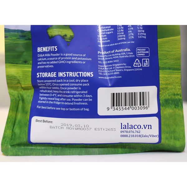 Sữa tươi nguyên kem dạng bột DJ&A của Úc 1kg