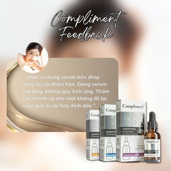 Serum Compliment 2% BHA Salicylic Acid Hyaluronic Acid B5 5% Vitamin C 20% Làm Sạch Da, Giảm Mụn Trắng Da Căng Bóng 27ml
