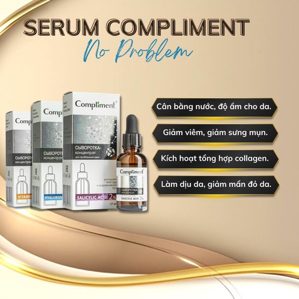 Serum Compliment 2% BHA Salicylic Acid Hyaluronic Acid B5 5% Vitamin C 20% Làm Sạch Da, Giảm Mụn Trắng Da Căng Bóng 27ml