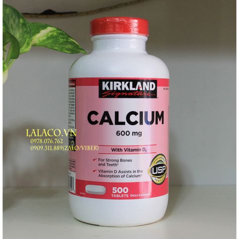 Viên uống Canxi Kirkland Calcium 600mg + D3 500 viên Xuất xứ Mỹ