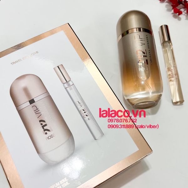 Bộ Nước Hoa Nữ - Gift set Carolina Herrera 212 VIP Rose EDP 2pcs ( EDP 80ml & EDP 10ml )